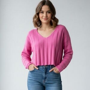 Forever 21 Women's Pink Ribbed V-Neck Everyday Casual Sweater Size 0X